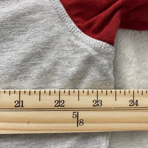 American Eagle Y2K Henley Long Sleeve Tshirt Men XL Gray Red Colorblock Baseball - Picture 7 of 9